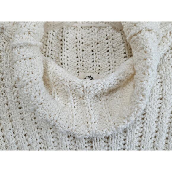 FREE PEOPLE We The Free XS Oversized Sweater Cream Cable Knit Wide Cuff 46" - Picture 4 of 10